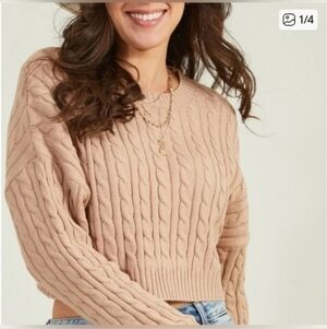 Altar'd State Charlie Cropped Cable Knit Sweater - Blush